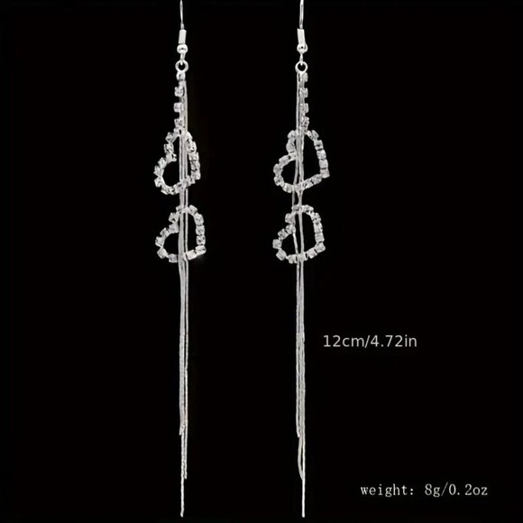 Heart‎ Dangle Silver Tone Earrings NEW - Picture 3 of 3